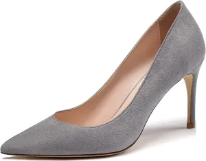 Eldof Women's High Heel Pumps Pointed Toe Suede Heels Slip on Comfort Pumps3.2 Inches for Dress Party Office