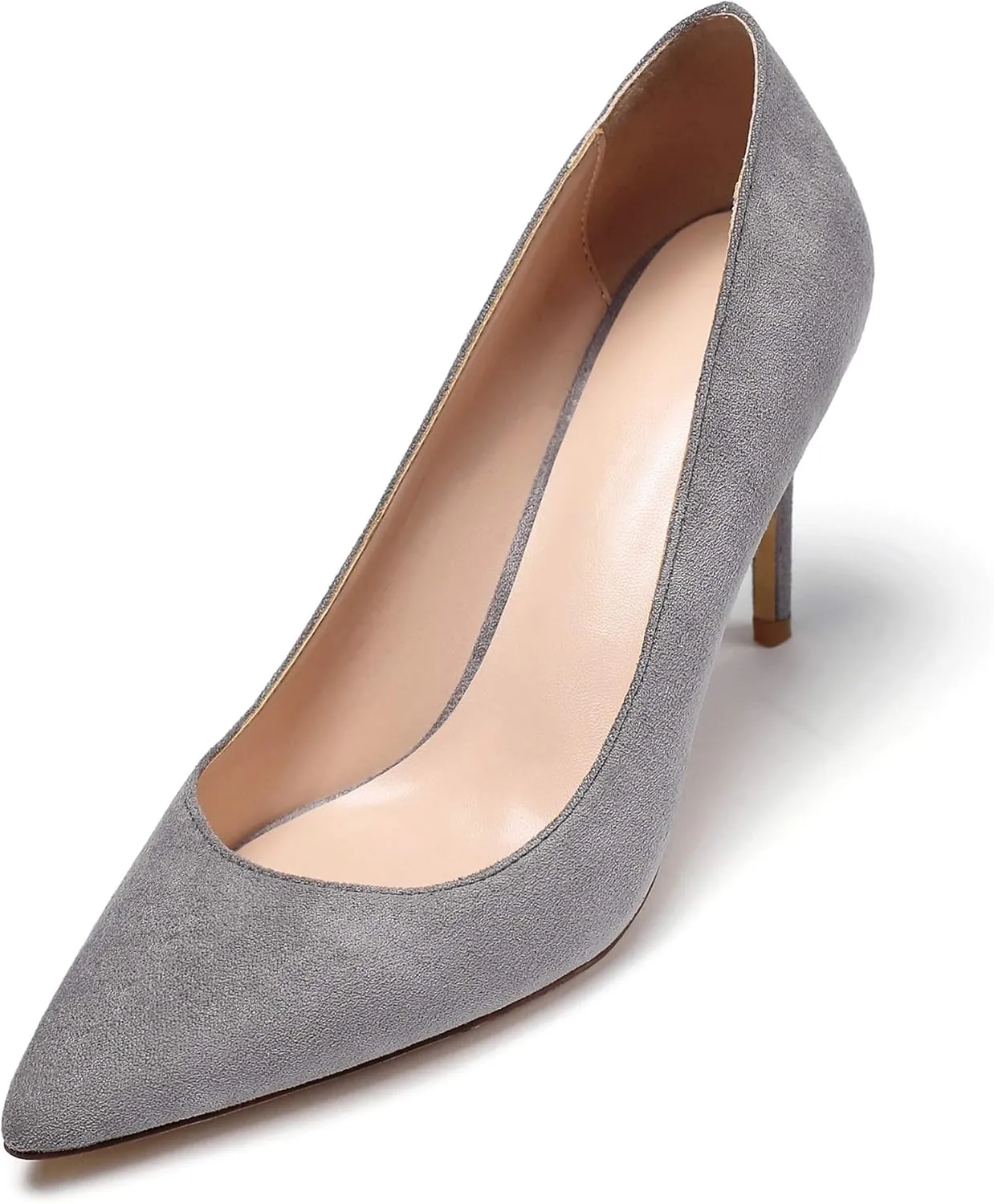 Eldof Women's High Heel Pumps Pointed Toe Suede Heels Slip on Comfort Pumps3.2 Inches for Dress Party Office