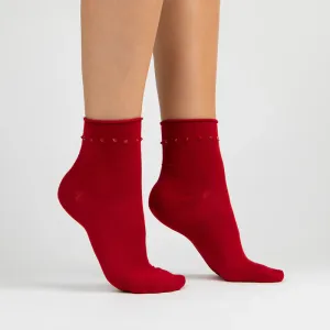Elizabeth Reid | Stud Ankle Sock | Red