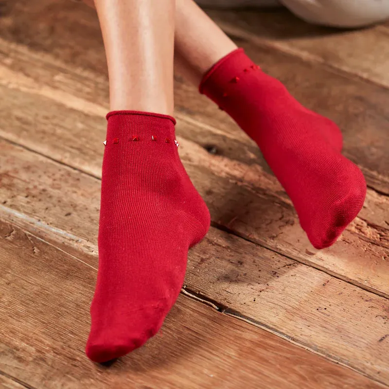 Elizabeth Reid | Stud Ankle Sock | Red