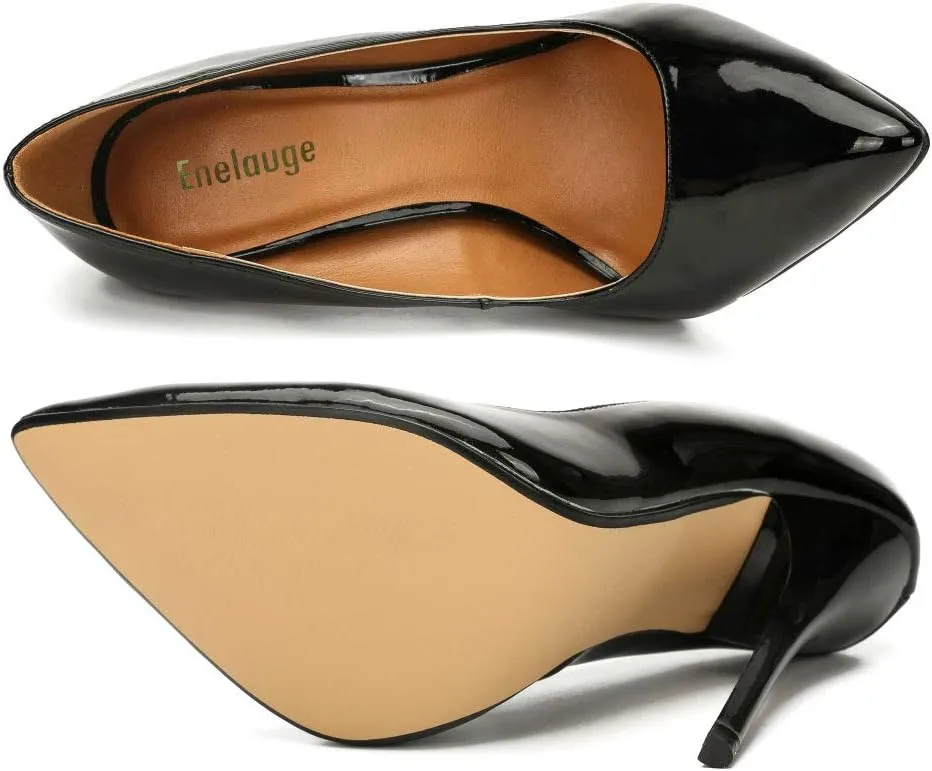 Enelauge Women's Stiletto Pointed Toe Slip On High Heel Zapatos Ladies Wedding Party Pumps Plus Size