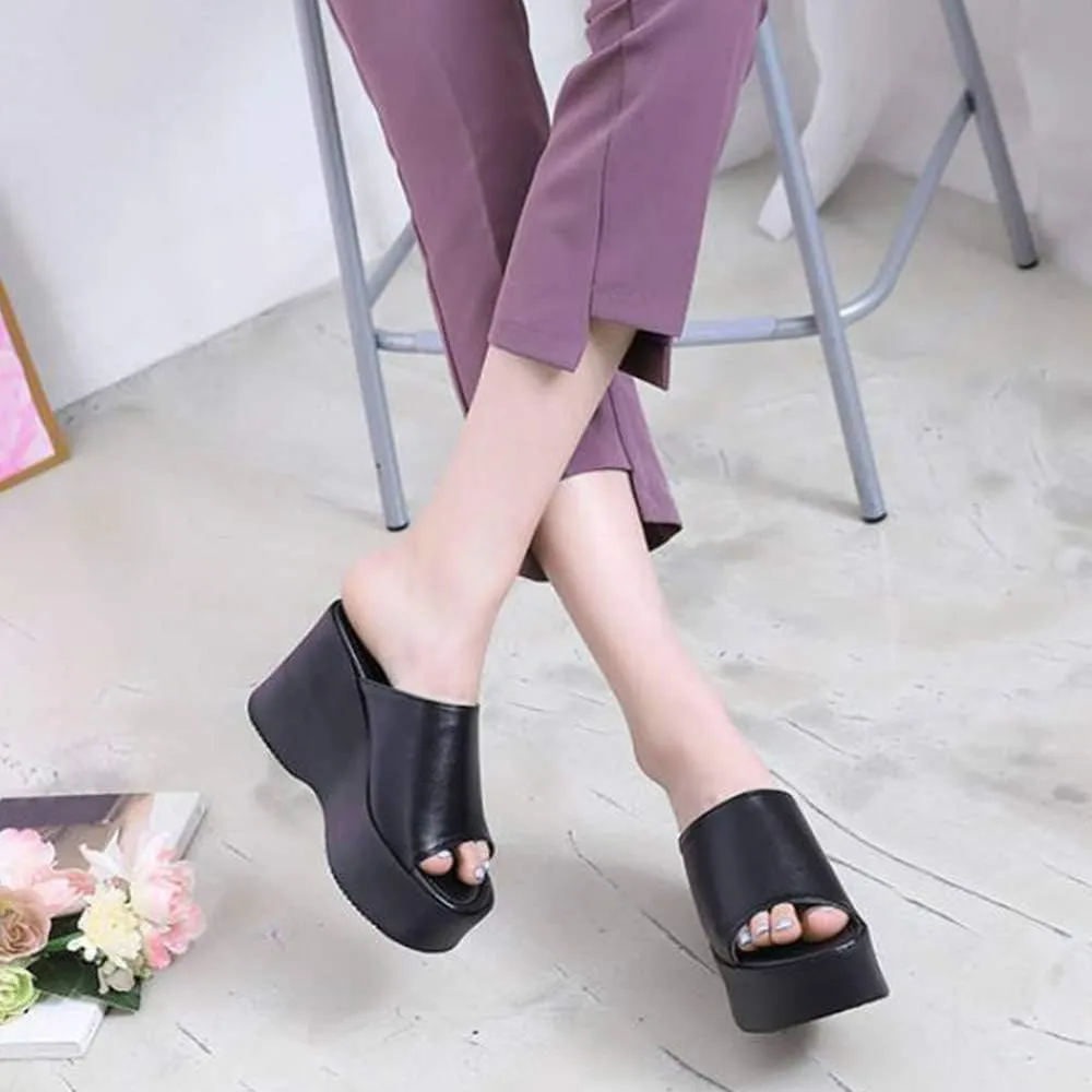 epdavin Women's Simple Comfy Open Toe Platform High Heel Slippers Slides Shoes
