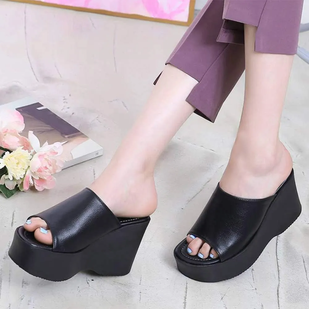epdavin Women's Simple Comfy Open Toe Platform High Heel Slippers Slides Shoes