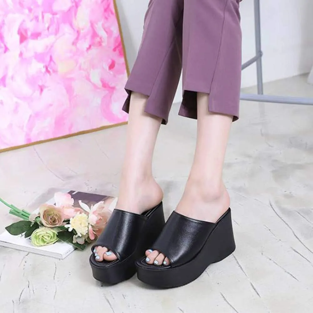 epdavin Women's Simple Comfy Open Toe Platform High Heel Slippers Slides Shoes