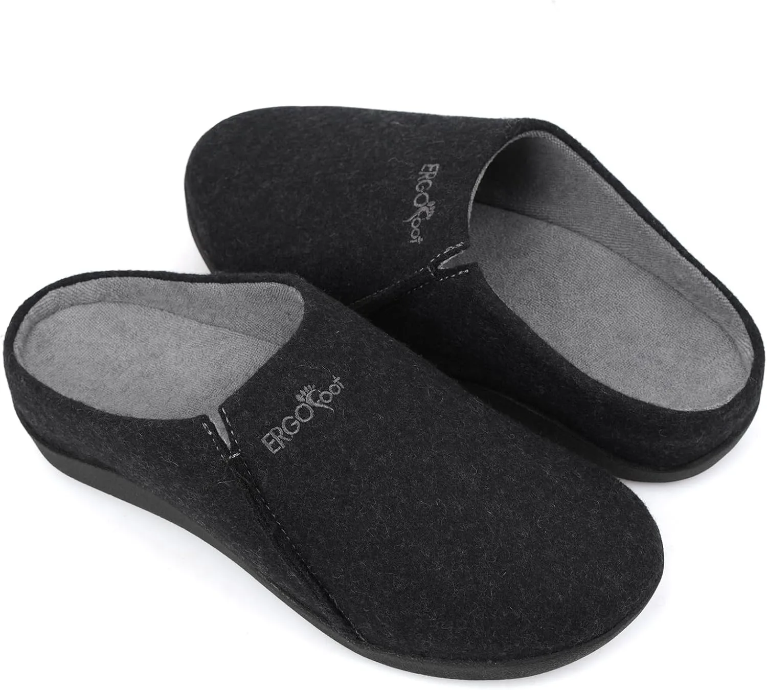ERGOfoot House Slippers With Arch Support, Orthopedic Slipper for Plantar Fasciitis Pain Relief, Comfy Wool Felt Clog Shoes for Women and Men with Non-Slip Indoor Outdoor