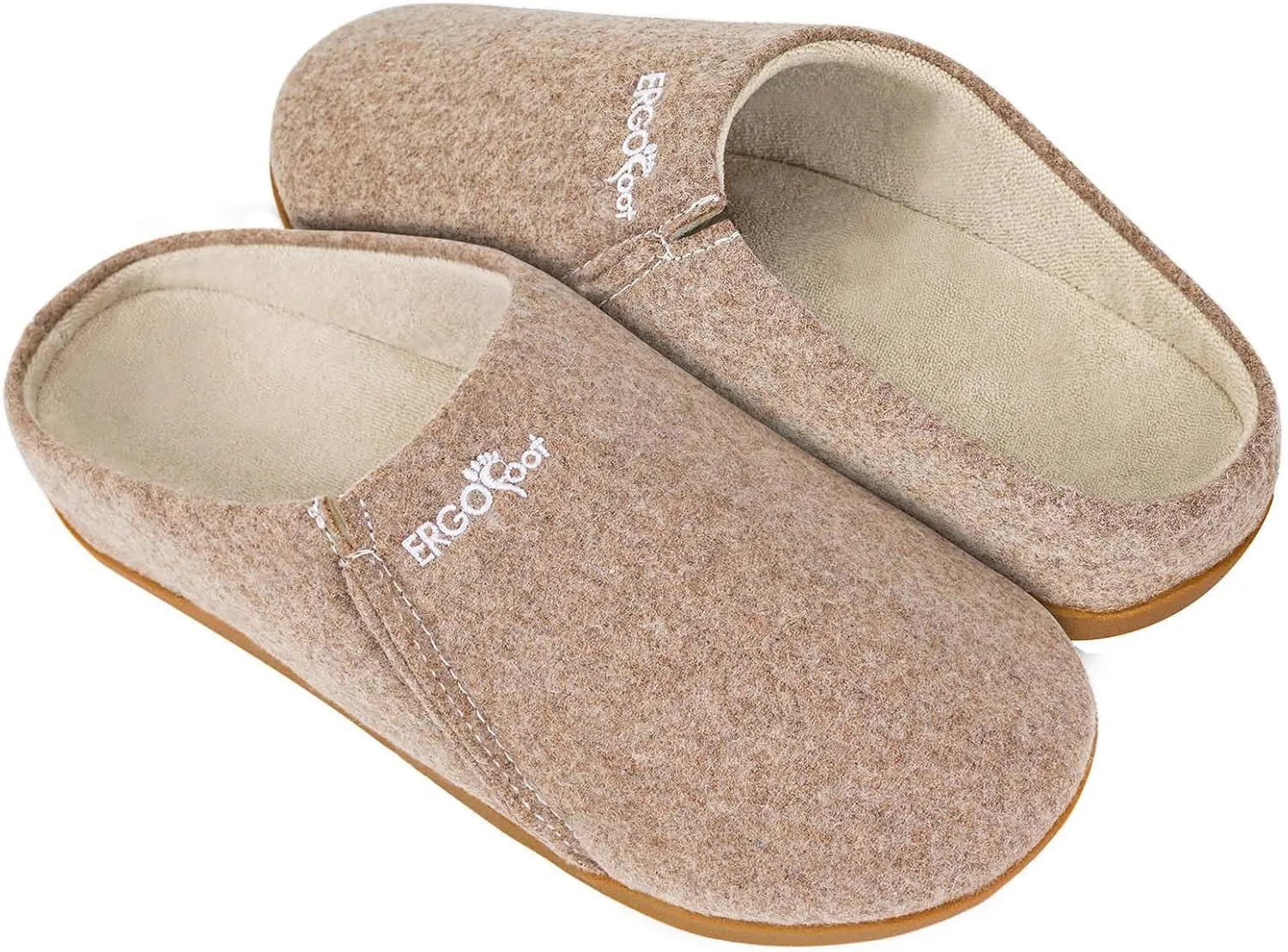 ERGOfoot House Slippers With Arch Support, Orthopedic Slipper for Plantar Fasciitis Pain Relief, Comfy Wool Felt Clog Shoes for Women and Men with Non-Slip Indoor Outdoor