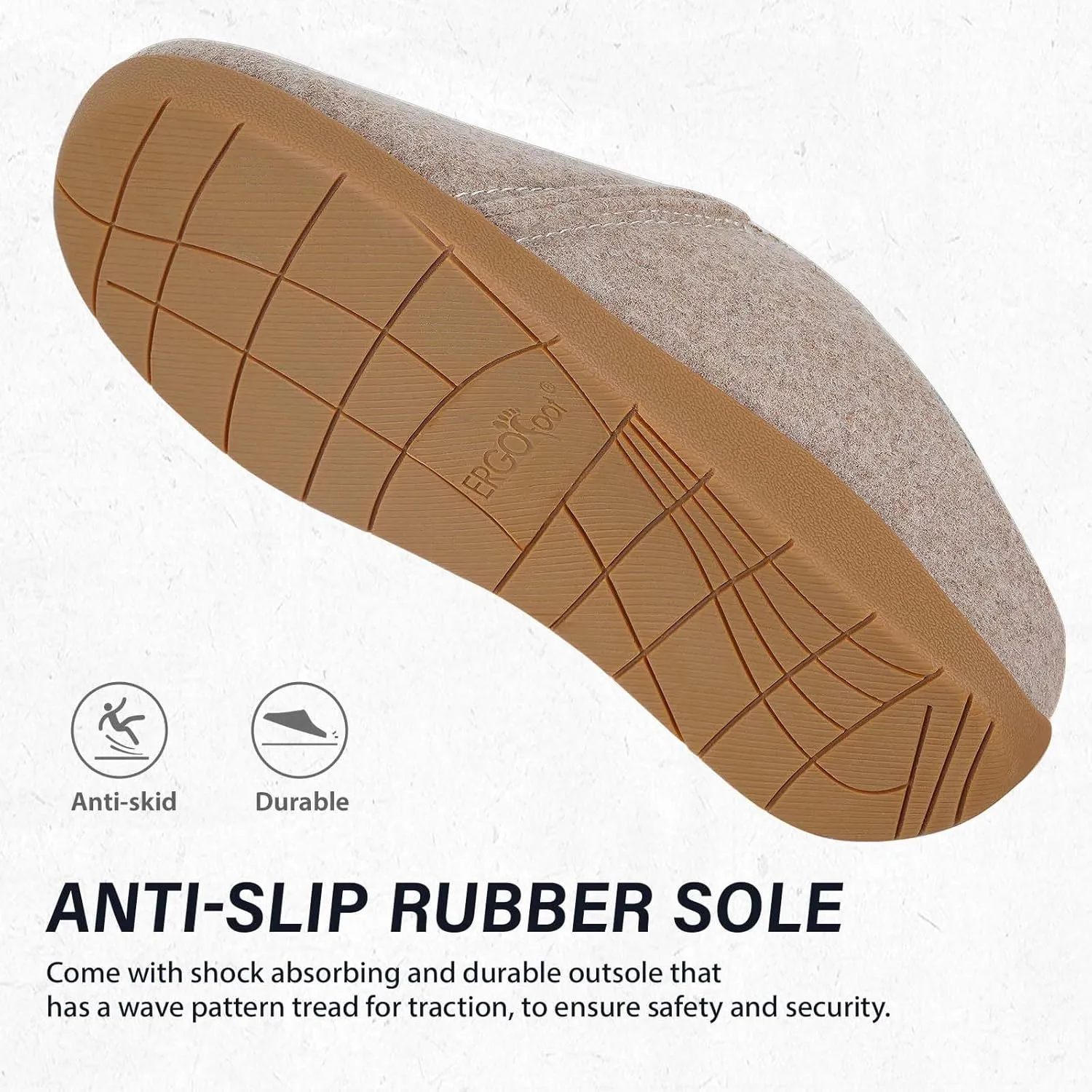 ERGOfoot House Slippers With Arch Support, Orthopedic Slipper for Plantar Fasciitis Pain Relief, Comfy Wool Felt Clog Shoes for Women and Men with Non-Slip Indoor Outdoor