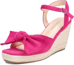 Espadrilles Wedge Sandals for Women Bow Platform Wedges Heels Open Toe Ankle Strap Summer Wedding Wedges