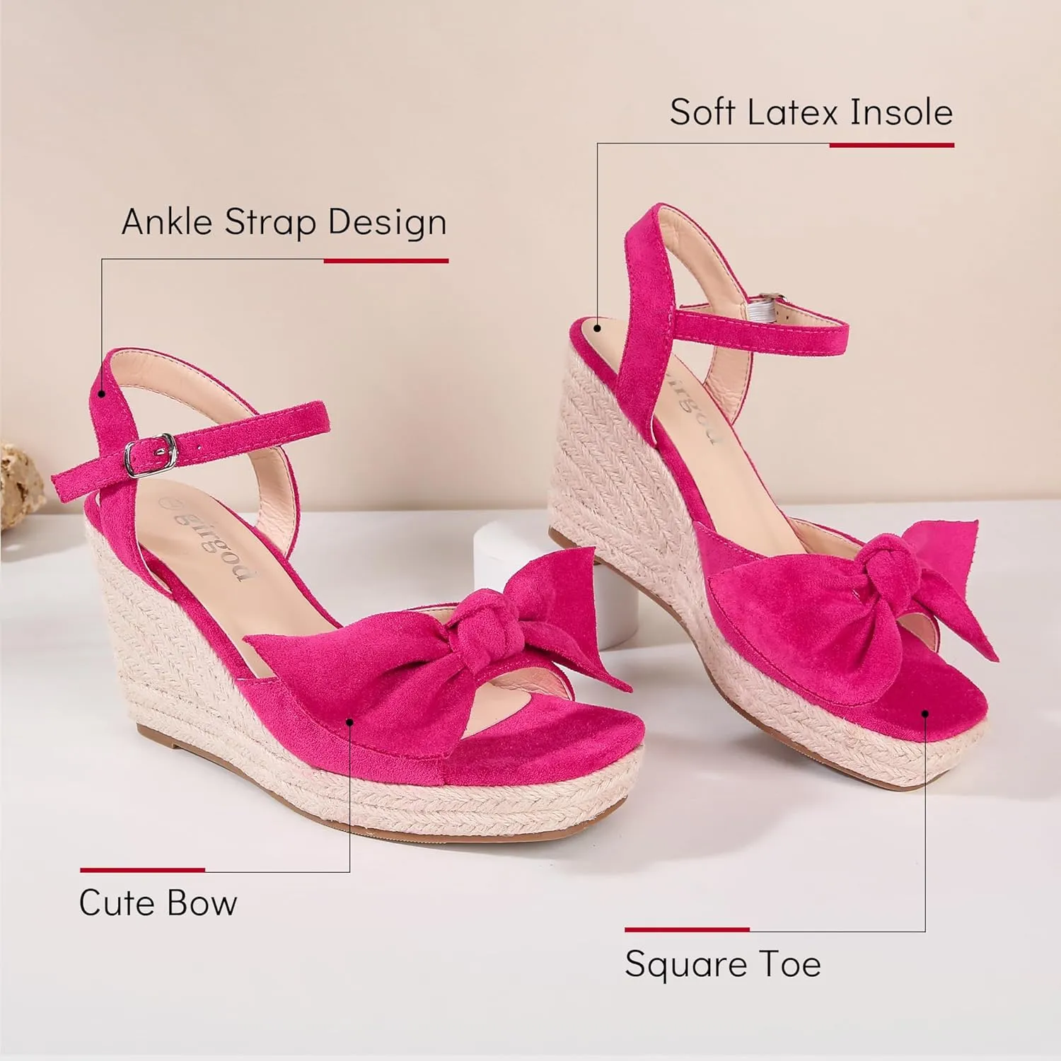 Espadrilles Wedge Sandals for Women Bow Platform Wedges Heels Open Toe Ankle Strap Summer Wedding Wedges