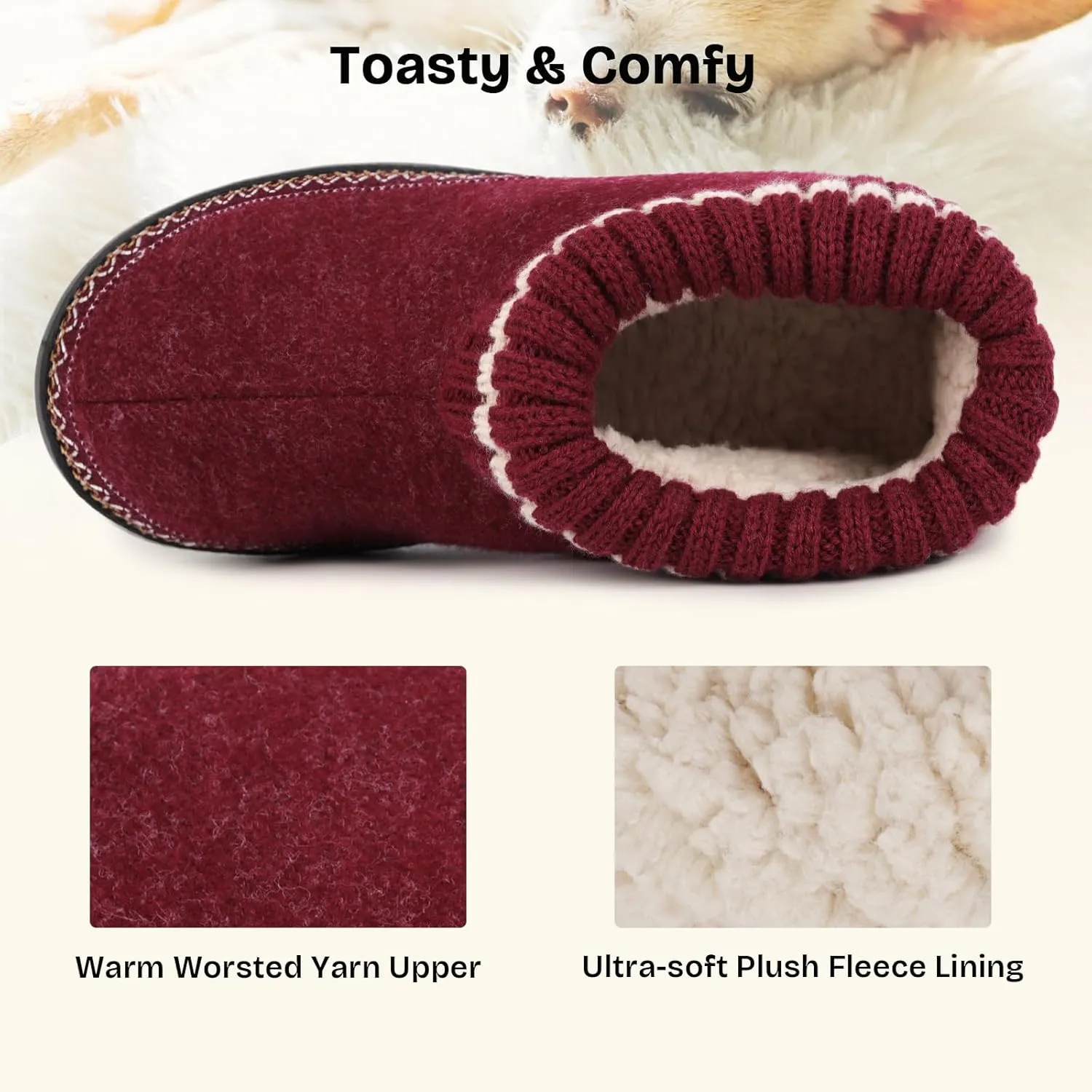 EverFoams Women's Bootie Slippers Non-slip Comfy Winter Indoor House Shoes with Knitted Collar