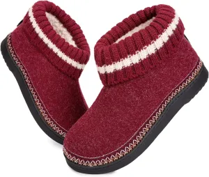 EverFoams Women's Bootie Slippers Non-slip Comfy Winter Indoor House Shoes with Knitted Collar