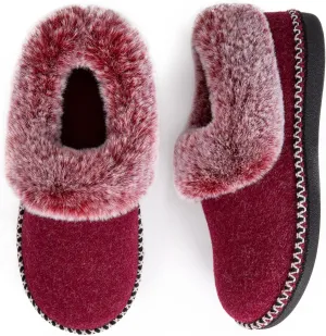 EverFoams Women's Bootie Slippers Warm Soft Comfy Memory Foam Non-slip Indoor House Shoes with Fluffy Collar