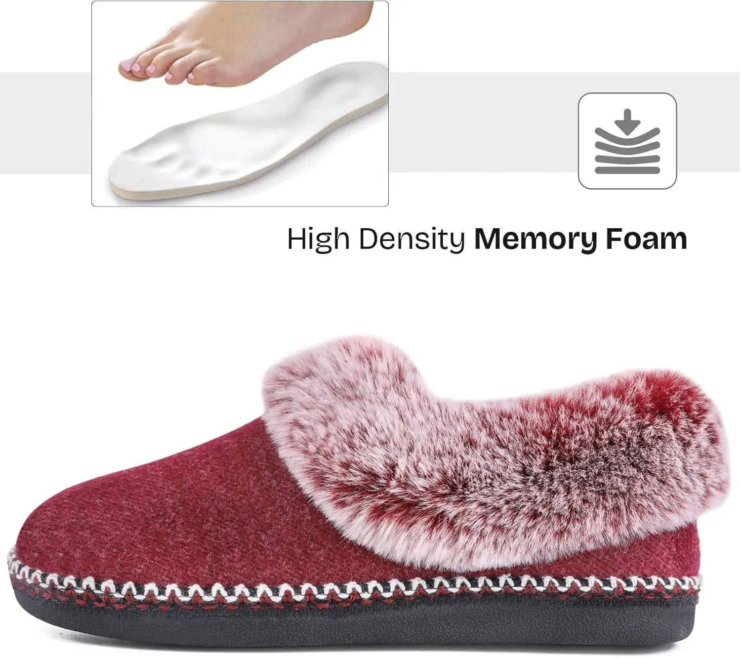 EverFoams Women's Bootie Slippers Warm Soft Comfy Memory Foam Non-slip Indoor House Shoes with Fluffy Collar