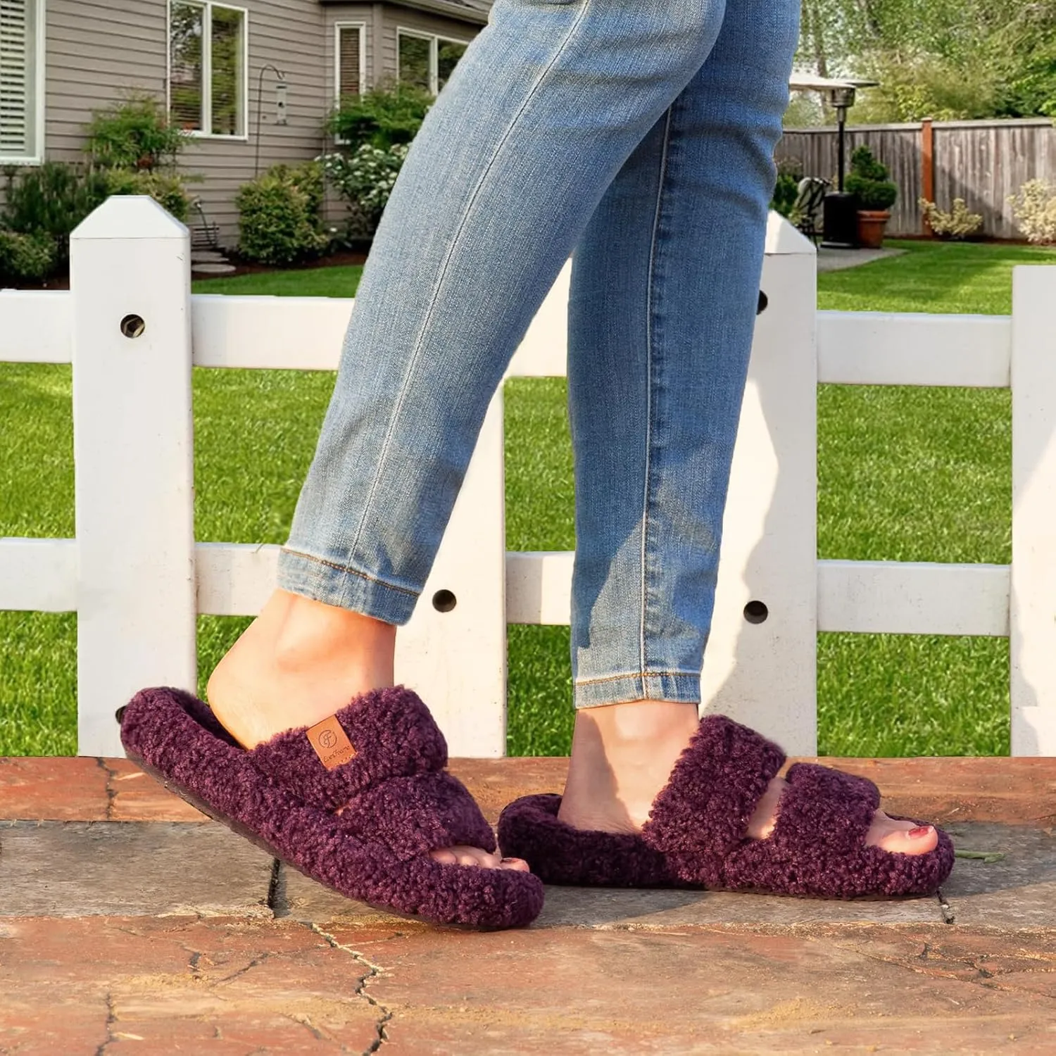 EverFoams Womens Fuzzy Open-toe Slippers Soft Comfy Memory Foam Indoor House Shoes