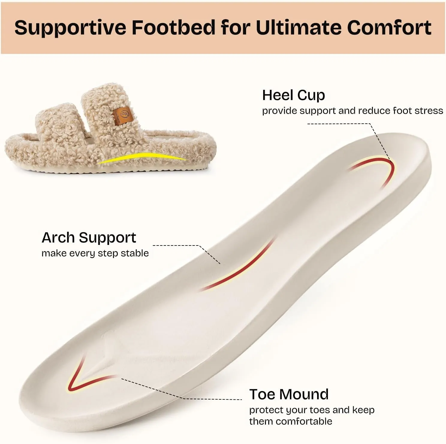 EverFoams Womens Fuzzy Open-toe Slippers Soft Comfy Memory Foam Indoor House Shoes