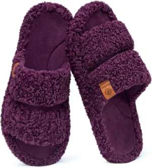 EverFoams Womens Fuzzy Open-toe Slippers Soft Comfy Memory Foam Indoor House Shoes