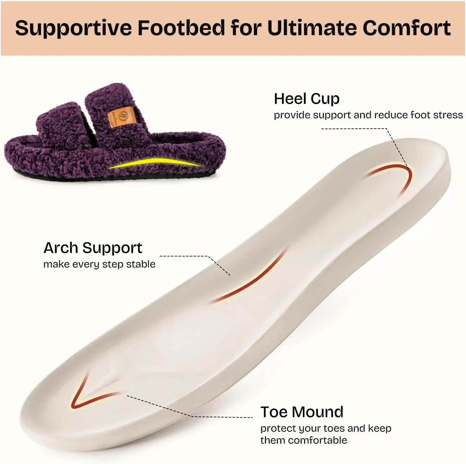 EverFoams Womens Fuzzy Open-toe Slippers Soft Comfy Memory Foam Indoor House Shoes