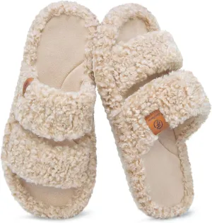 EverFoams Womens Fuzzy Open-toe Slippers Soft Comfy Memory Foam Indoor House Shoes