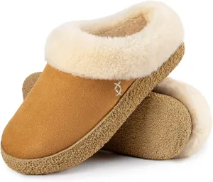 EverFoams Women's Microsuede Slippers Comfy Memory Foam Non-slip Indoor House Shoes with Fuzzy Collar
