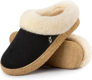 EverFoams Women's Microsuede Slippers Comfy Memory Foam Non-slip Indoor House Shoes with Fuzzy Collar