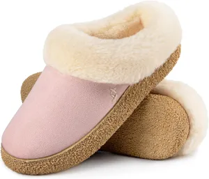 EverFoams Women's Microsuede Slippers Comfy Memory Foam Non-slip Indoor House Shoes with Fuzzy Collar
