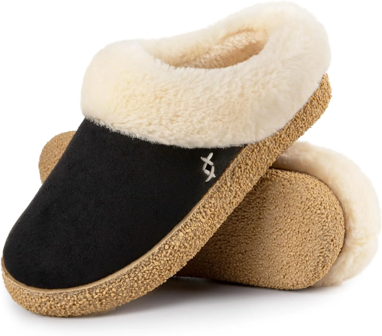 EverFoams Women's Microsuede Slippers Comfy Memory Foam Non-slip Indoor House Shoes with Fuzzy Collar