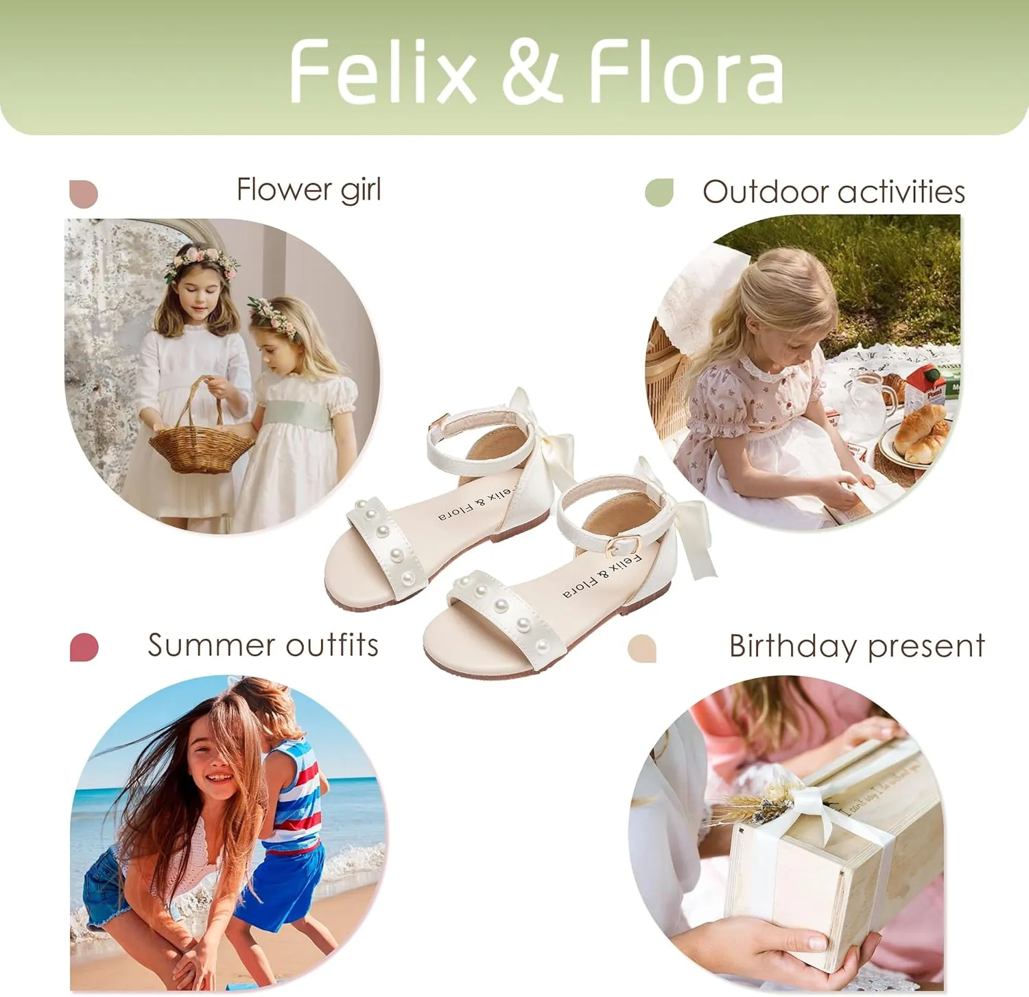 Felix & Flora Toddler Girl Sandals Open Toe Summer Flower Girl Dress Shoes