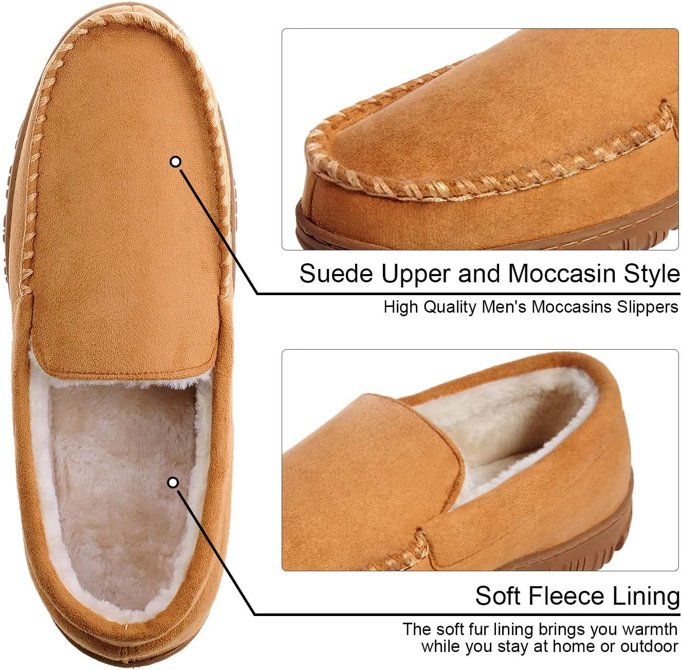 festooning Mens Slippers House Shoes with Memory Foam Moccasin Slipper for Men with Non-Slip Rubber Sole Indoor Outdoor