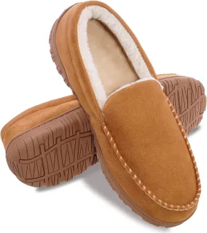 festooning Mens Slippers House Shoes with Memory Foam Moccasin Slipper for Men with Non-Slip Rubber Sole Indoor Outdoor