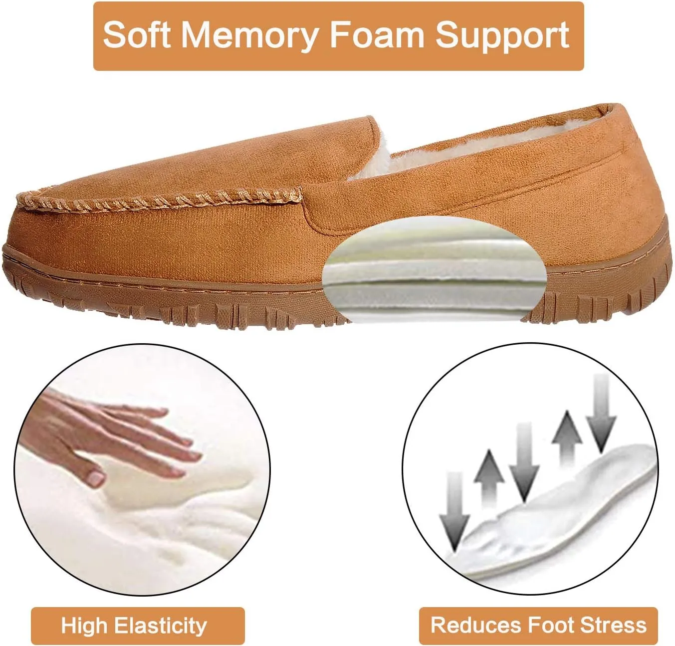 festooning Mens Slippers House Shoes with Memory Foam Moccasin Slipper for Men with Non-Slip Rubber Sole Indoor Outdoor