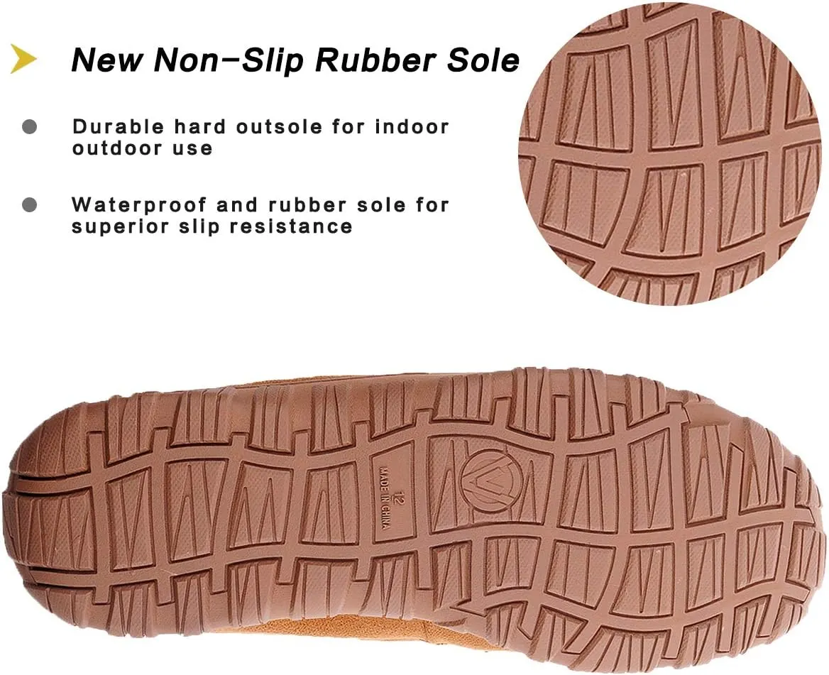festooning Mens Slippers House Shoes with Memory Foam Moccasin Slipper for Men with Non-Slip Rubber Sole Indoor Outdoor
