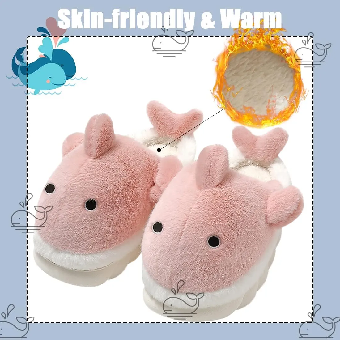 Fiedaz Cute Cloud Whale Shark Slippers for Women Men Kids Plush House Slippers Comfy Memory Foam Slip-on Indoor Slippers