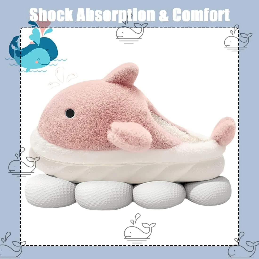 Fiedaz Cute Cloud Whale Shark Slippers for Women Men Kids Plush House Slippers Comfy Memory Foam Slip-on Indoor Slippers