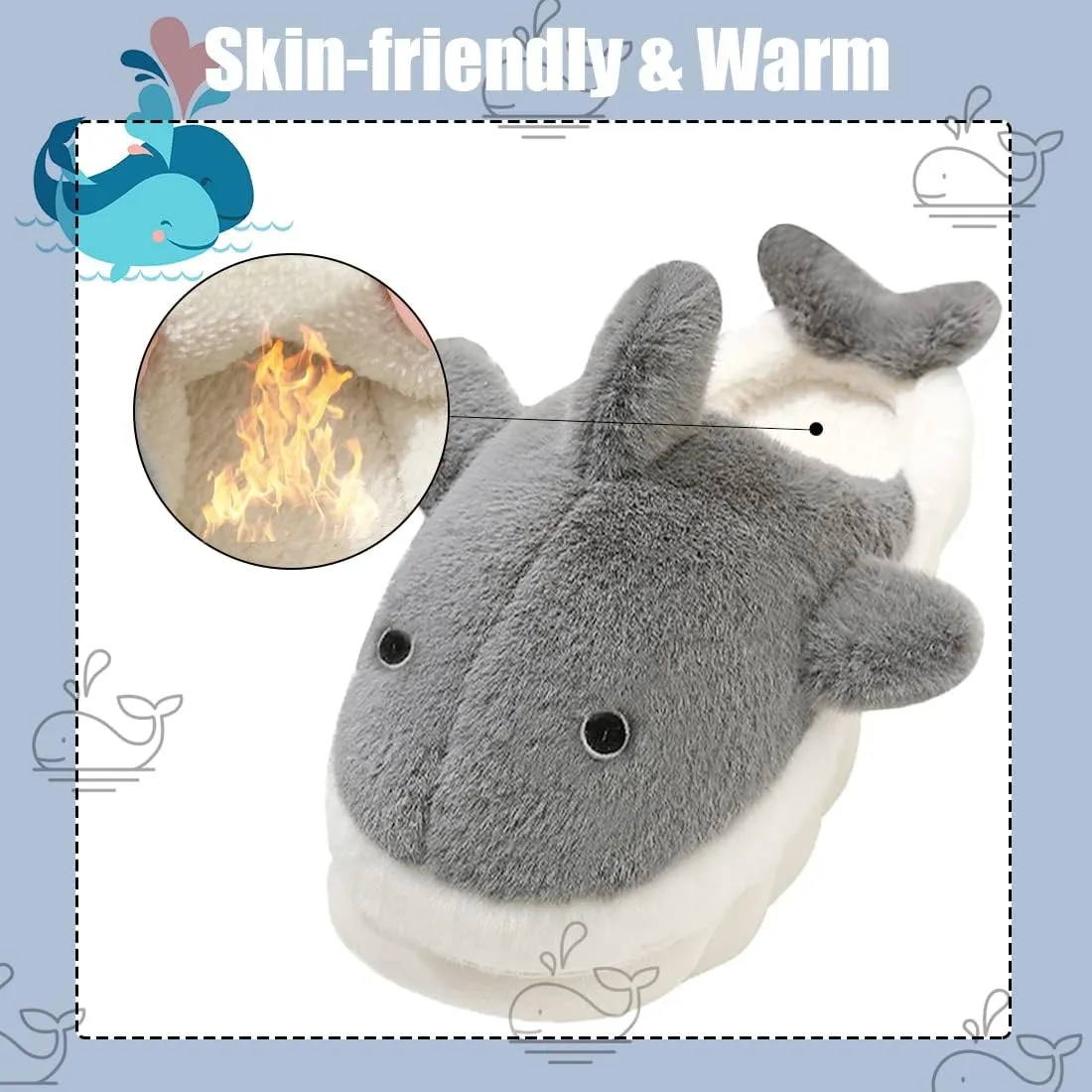 Fiedaz Cute Cloud Whale Shark Slippers for Women Men Kids Plush House Slippers Comfy Memory Foam Slip-on Indoor Slippers