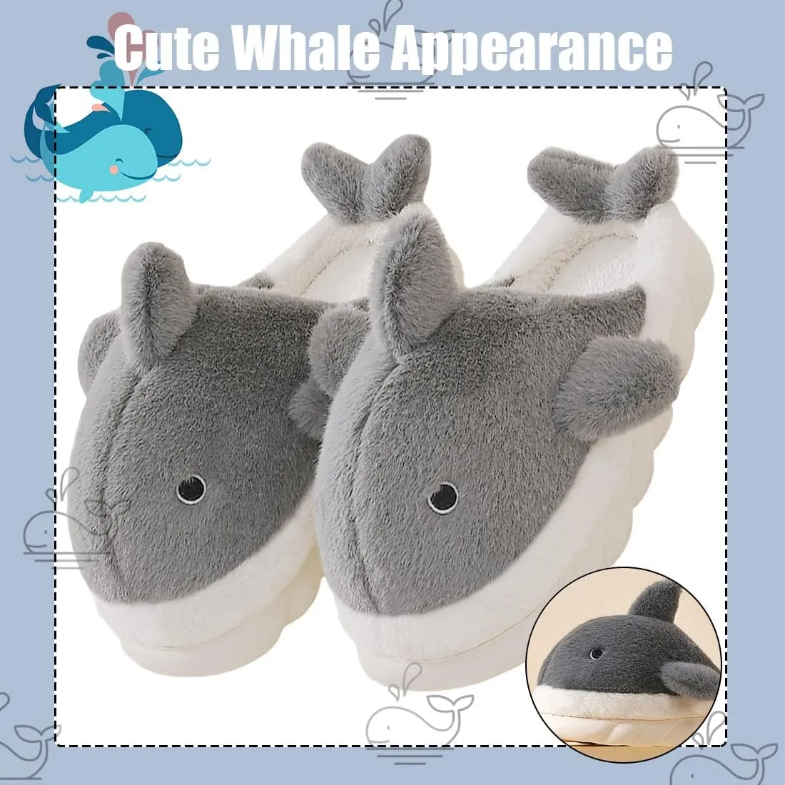 Fiedaz Cute Cloud Whale Shark Slippers for Women Men Kids Plush House Slippers Comfy Memory Foam Slip-on Indoor Slippers