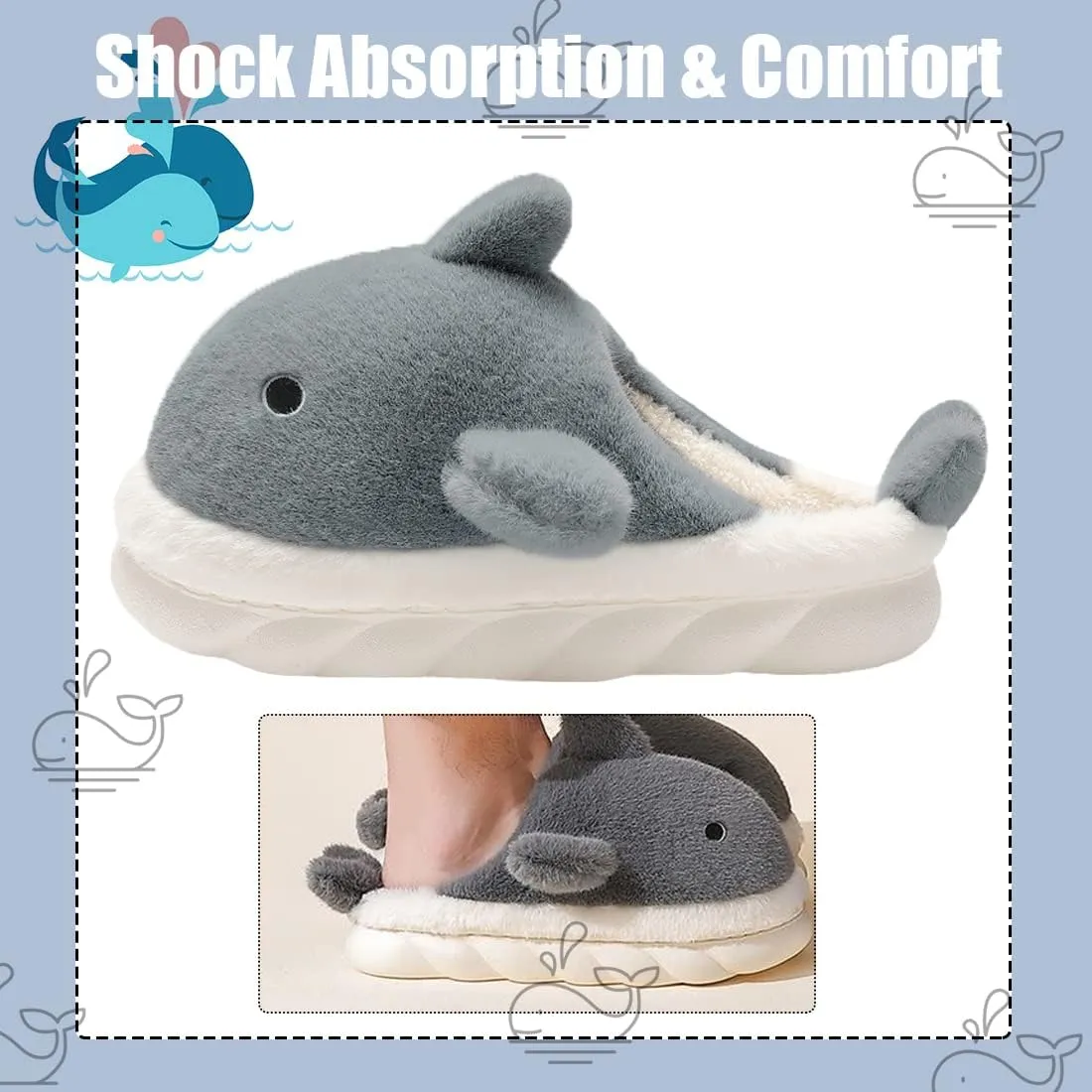 Fiedaz Cute Cloud Whale Shark Slippers for Women Men Kids Plush House Slippers Comfy Memory Foam Slip-on Indoor Slippers