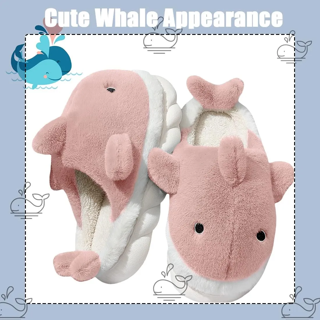 Fiedaz Cute Cloud Whale Shark Slippers for Women Men Kids Plush House Slippers Comfy Memory Foam Slip-on Indoor Slippers