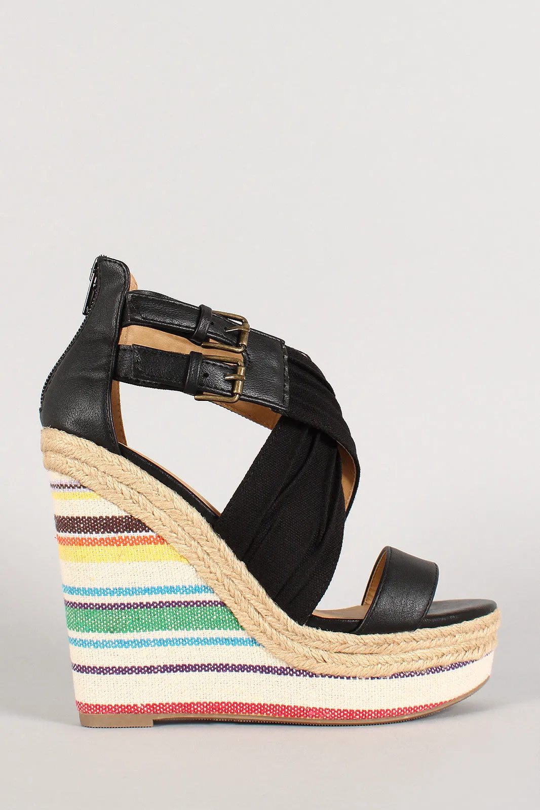 Final call Soda Wedge Print Tribal Top-tier Cross Toe Open Criss Pleated