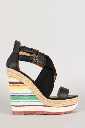 Final call Soda Wedge Print Tribal Top-tier Cross Toe Open Criss Pleated