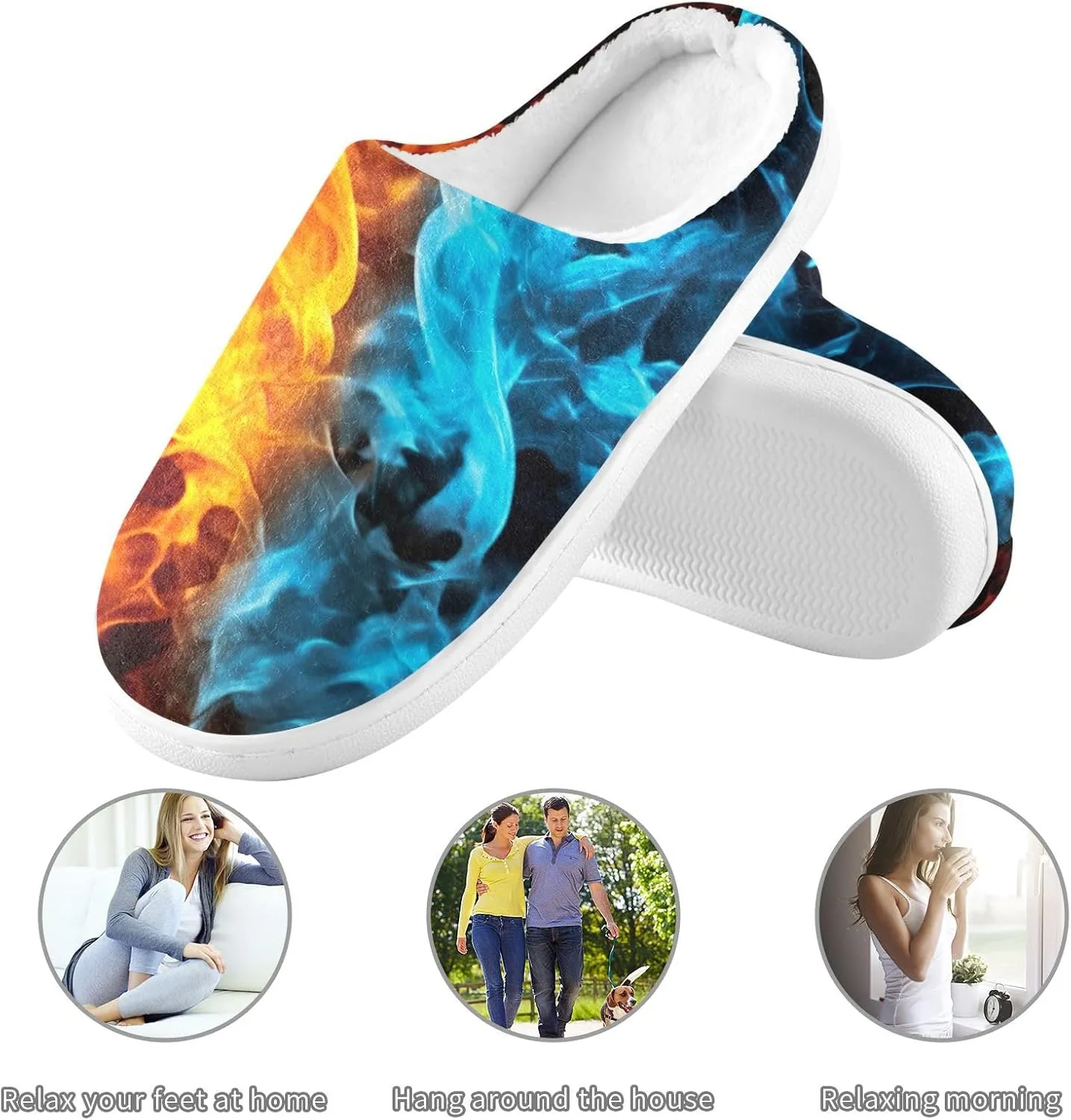 Fire Water Flame Dragon Animal Slippers for Women Men Indoor Slippers Memory Foam Fuzzy Slippers House Shoes for Indoor Outdoor Size 6/7
