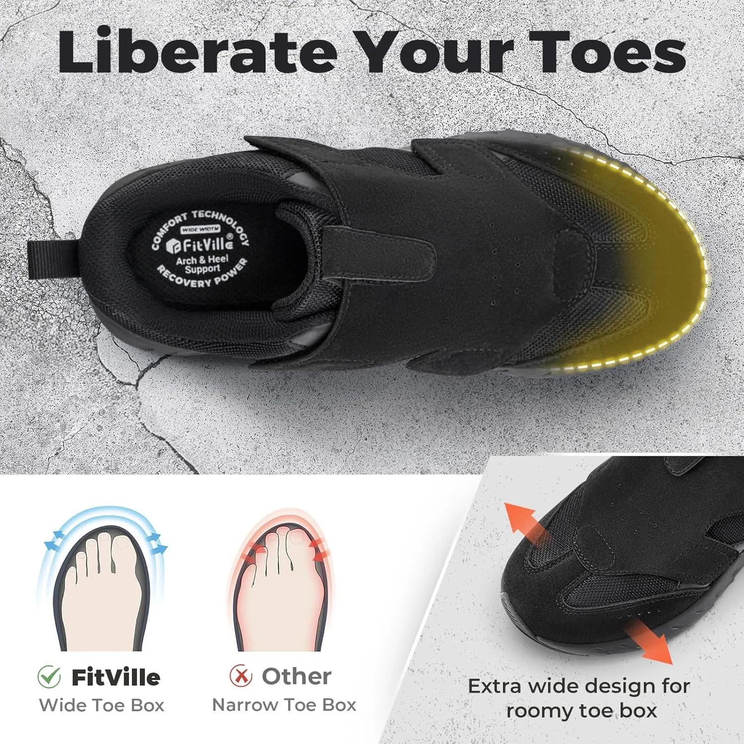 FitVille Diabetic Shoes for Men Extra Wide Slip-on Shoes for Swollen Feet Men Wide Walking Shoes with Arch Support for Foot Pain Relief- Rebound Core V10