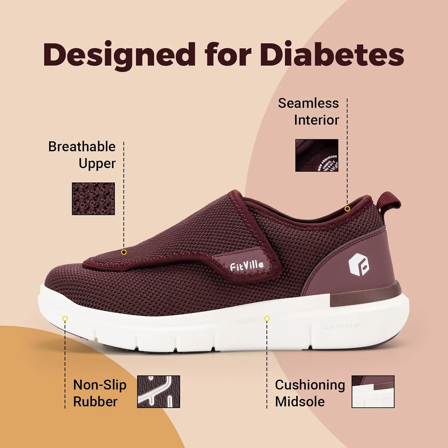 FitVille Diabetic Shoes for Women Extra Wide Width Walking Shoes Slip-On Orthopedic Shoes for Swollen Feet Foot Pain Relief - EasyTop Wings V2