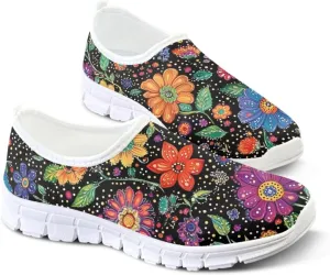Floral Sneakers for Women Colorful Art Shoes for Women Slip On Casual Work Shoes