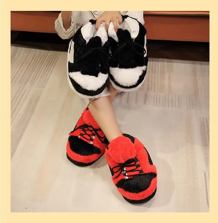 Fluffy Slippers Sneaker Slippers for Women Men Comfy Kicks Winter Warm One Size Suppleness Home Shoes with Anti-skid Rubber Sole