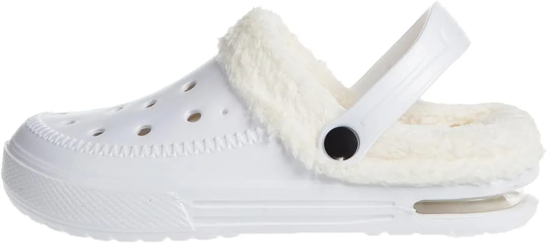 Foamwalk Women's Comfortable Furry Solid and Bubble Heel Platform Clogs with Faux Fur Lining - Fur Lined Clogs for Women