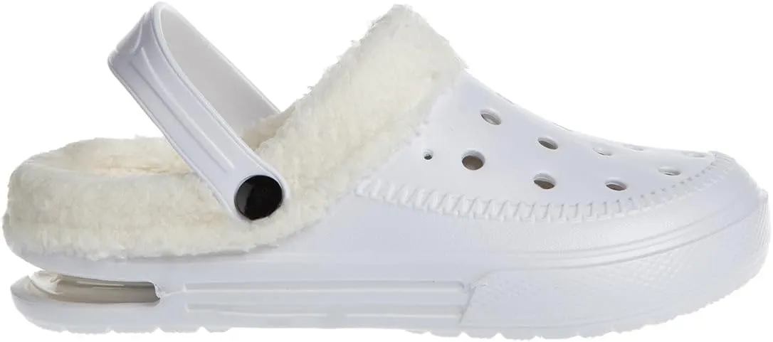 Foamwalk Women's Comfortable Furry Solid and Bubble Heel Platform Clogs with Faux Fur Lining - Fur Lined Clogs for Women