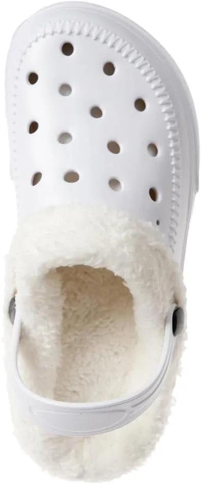 Foamwalk Women's Comfortable Furry Solid and Bubble Heel Platform Clogs with Faux Fur Lining - Fur Lined Clogs for Women