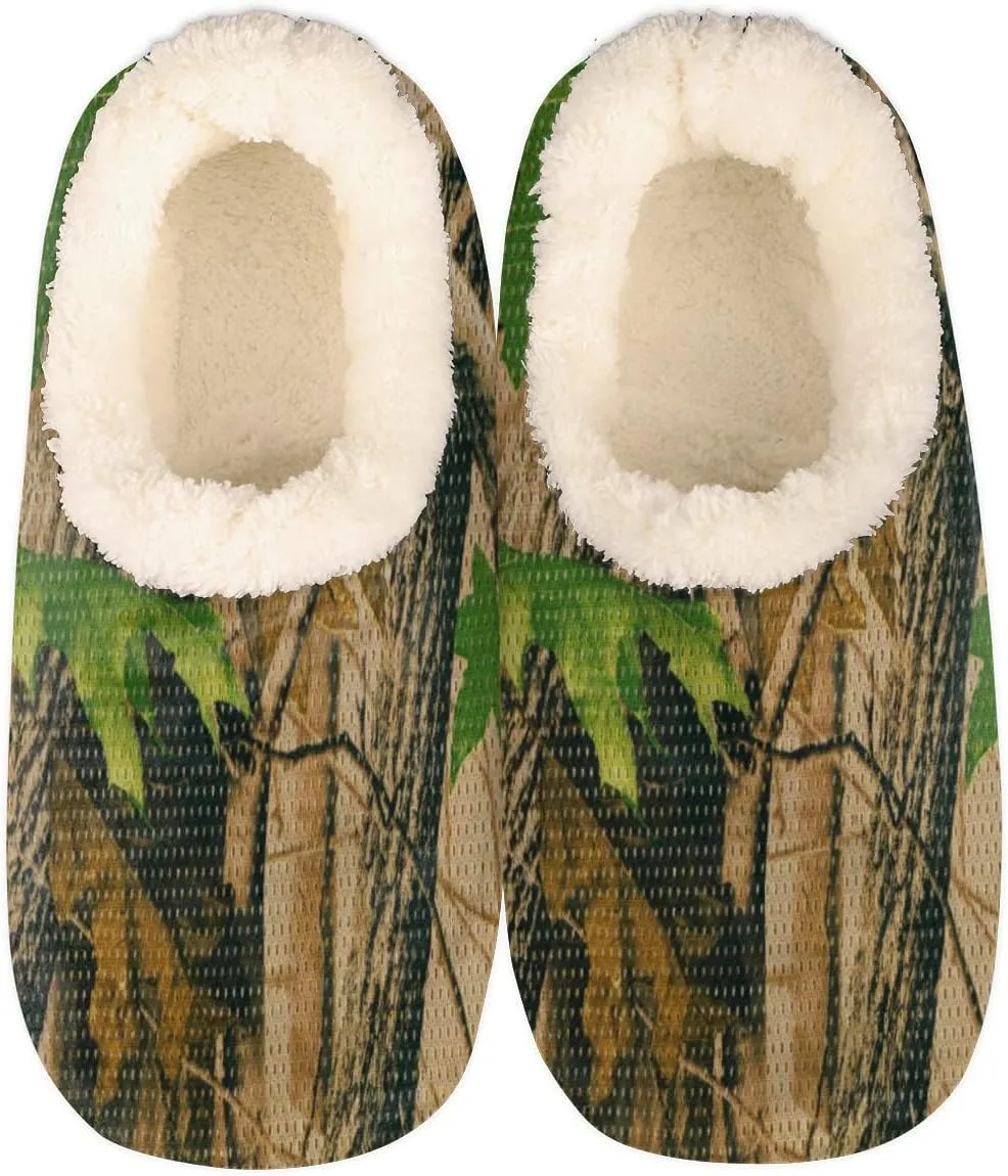 Forest Camouflage Women Closed Back House Slippers, Army Camouflage Hunting Womens Mens Winter Indoor Slippers, Soft Cozy Warm Fuzzy Memory Foam Anti-Slip Slippers