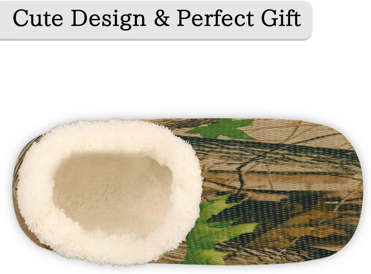 Forest Camouflage Women Closed Back House Slippers, Army Camouflage Hunting Womens Mens Winter Indoor Slippers, Soft Cozy Warm Fuzzy Memory Foam Anti-Slip Slippers