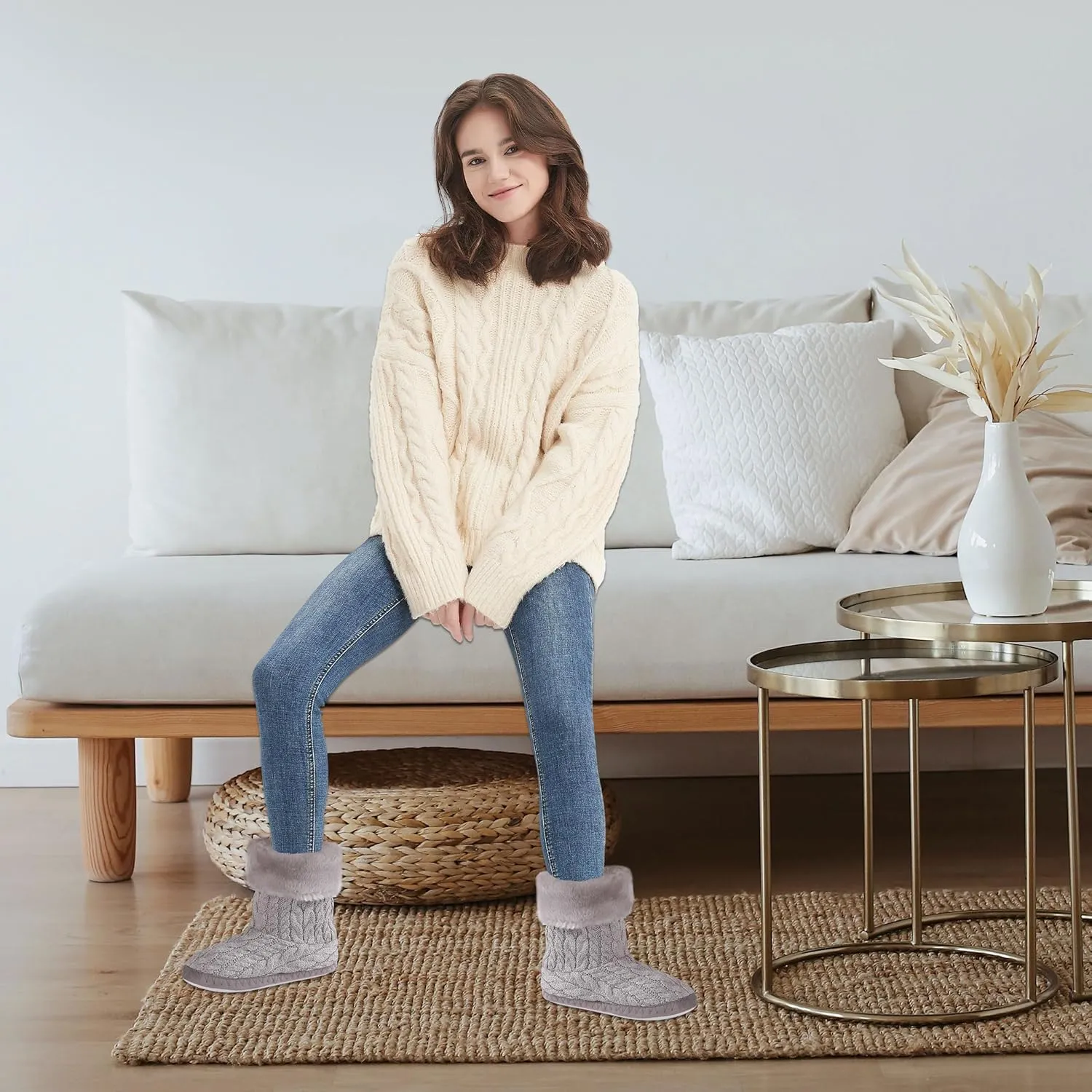 Forfoot Slipper Boots for Women, Cozy Fleece Non Slip Indoor House Shoes